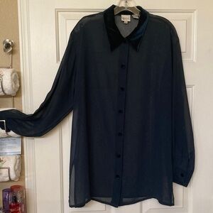 Reflections by Spiegel Forest Green Sheer Blouse with Velvet Collar and Buttons